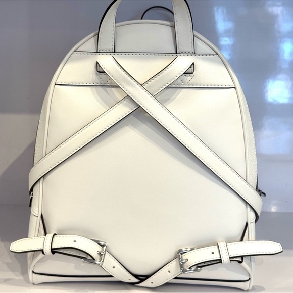 Michael Kors Rhea Medium Pebbled Leather Backpack Optic White - Picture 7 of 10